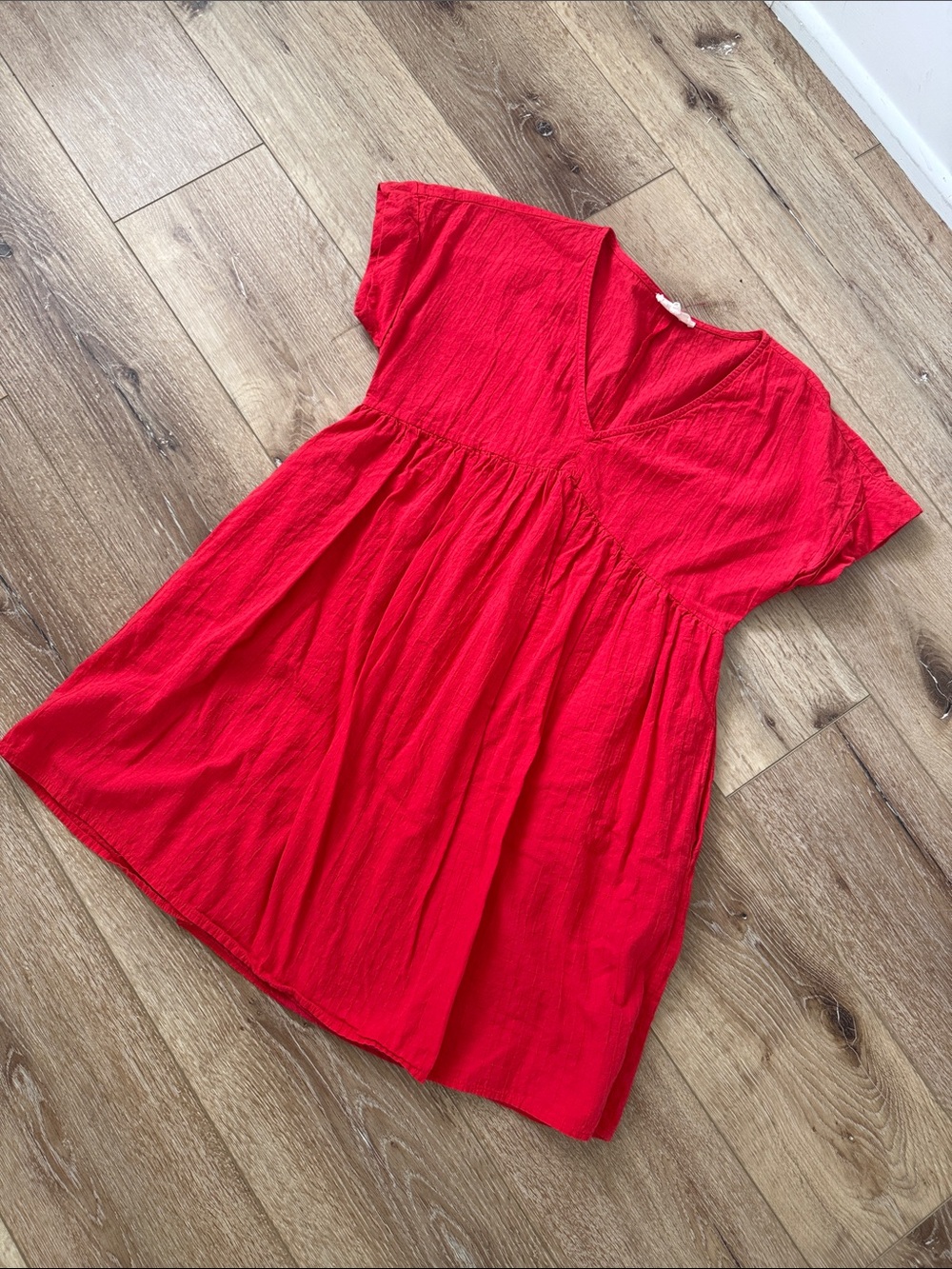entro Vibrant Red V-Neck Babydoll Mini Dress